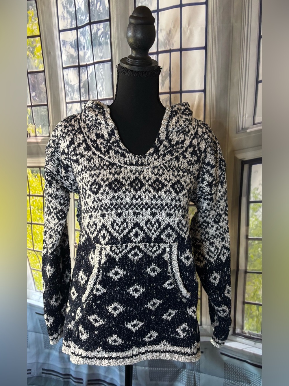 Pink Rose Navy & White Fair Isle Hooded Sweater